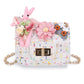 Girls Blue Tweed Mini Bag with Bunny, Flowers & Chain Strap